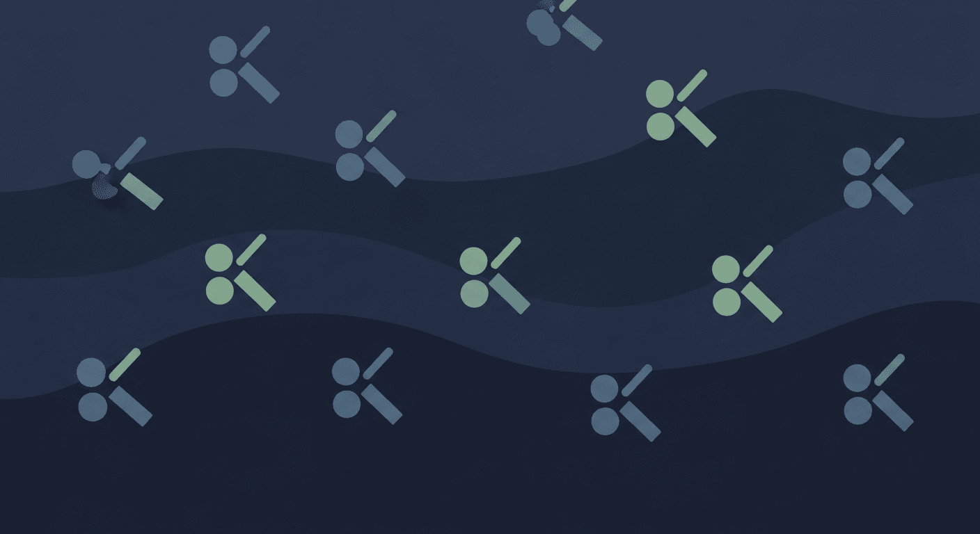 Abstract illustration of the same triad of shapes repeating diagonally, one triad highlighted