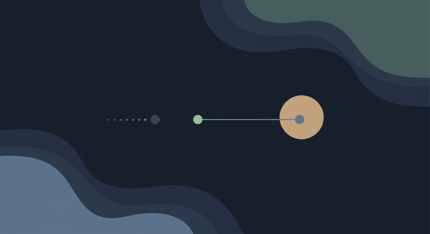 Abstract illustration of two shapes, one straining toward a larger circle and one drifting away on a dotted line