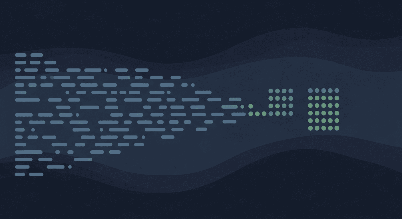 Abstract illustration of scattered text-like dashes converging into distinct clusters of dots